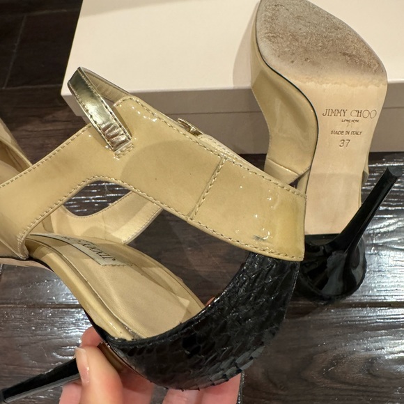 Jimmy Choo Maiden Mystic Snakeskin-Trimmed Pumps Size 37 - Picture 5 of 9